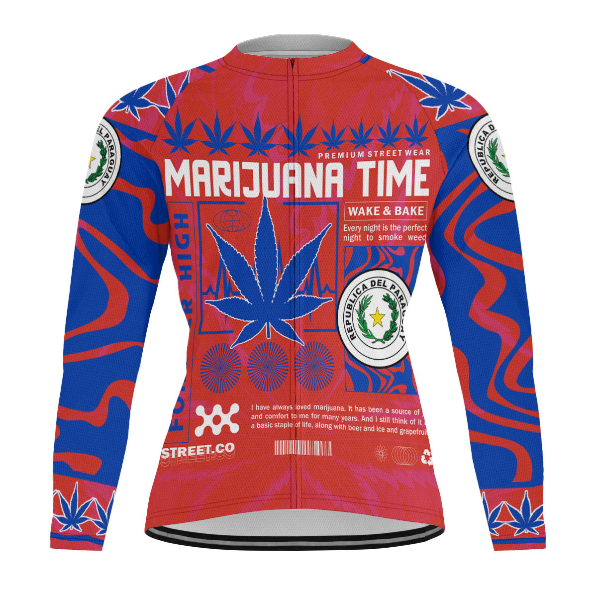 Paraguay Men's Cycling Jersey Long Sleeve Flag & Coat Of Arms Marijuanas Style