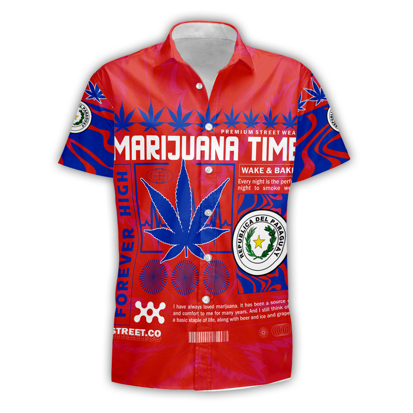 Paraguay Short Sleeve Shirt Flag & Coat Of Arms Marijuanas Style