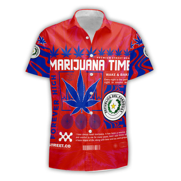 Paraguay Short Sleeve Shirt Flag & Coat Of Arms Marijuanas Style