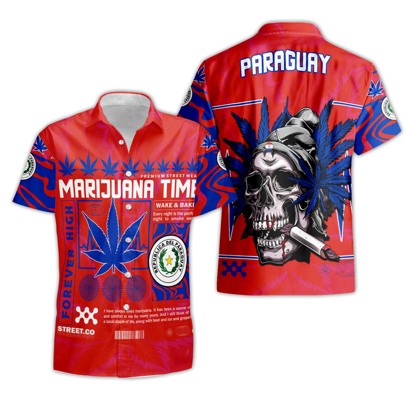 Paraguay Short Sleeve Shirt Flag & Coat Of Arms Marijuanas Style