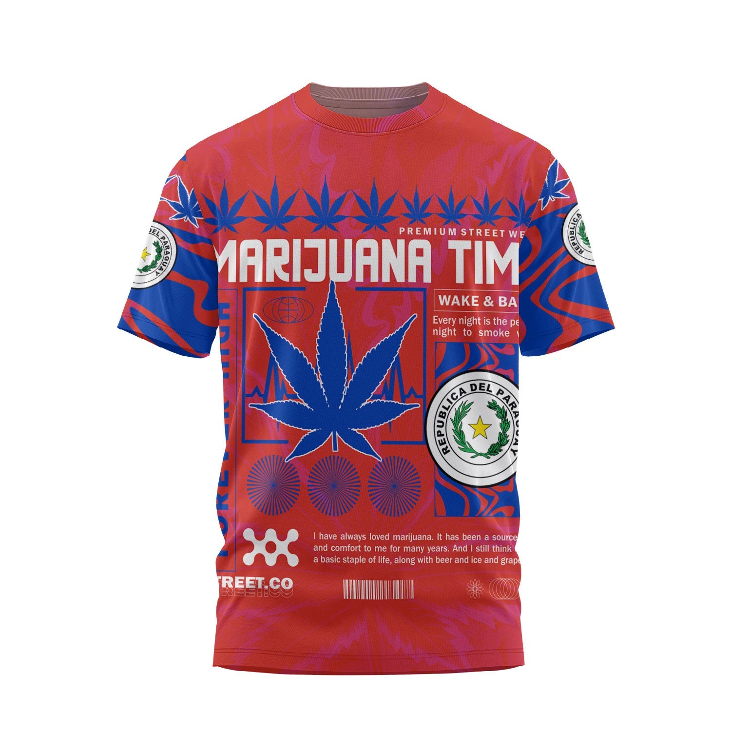 Paraguay T Shirt Flag & Coat Of Arms Marijuanas Style