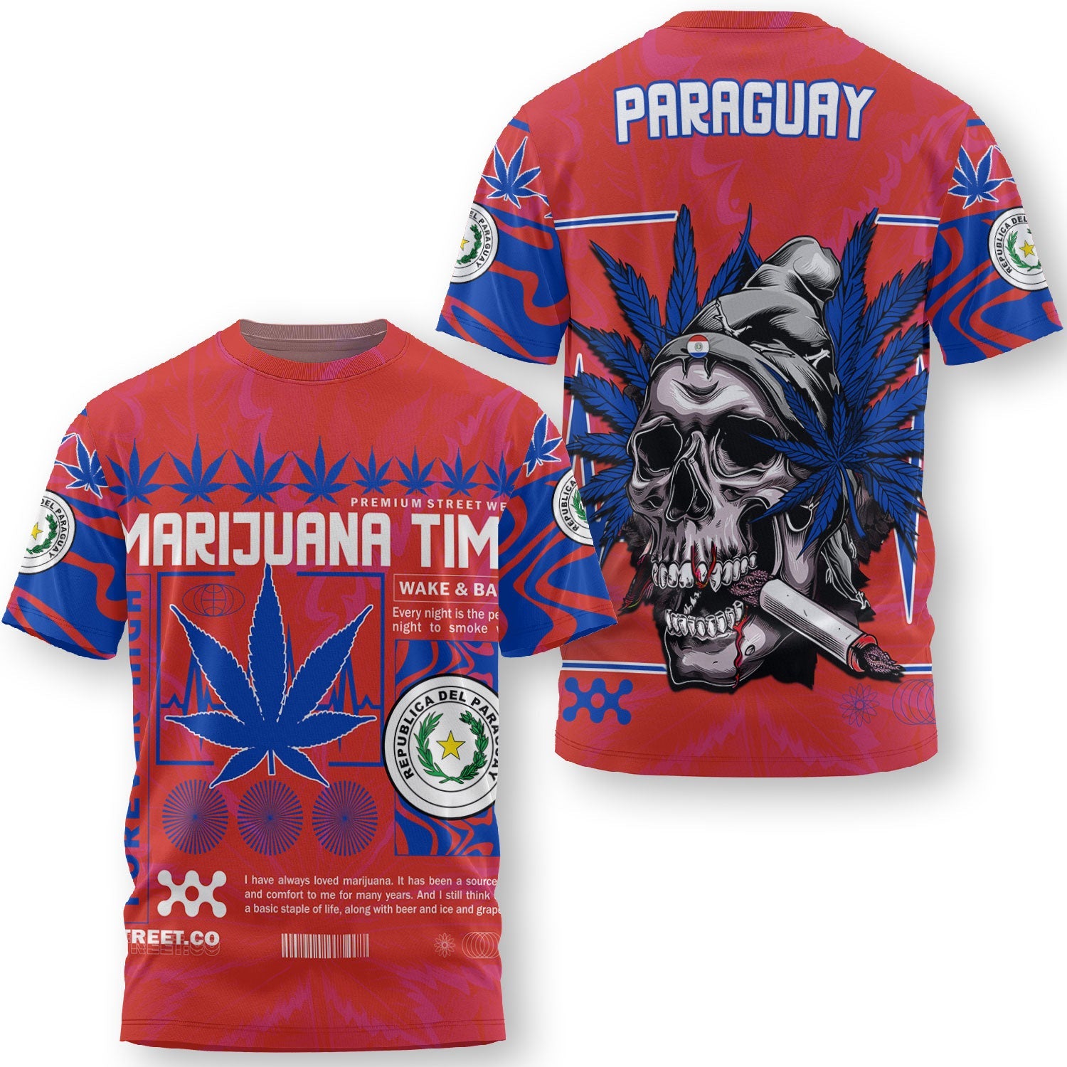 Paraguay T Shirt Flag & Coat Of Arms Marijuanas Style