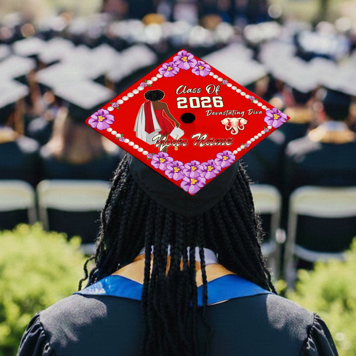 Personalized Delta Sigma Theta Graduation Cap Red Graduate Silhouette ...