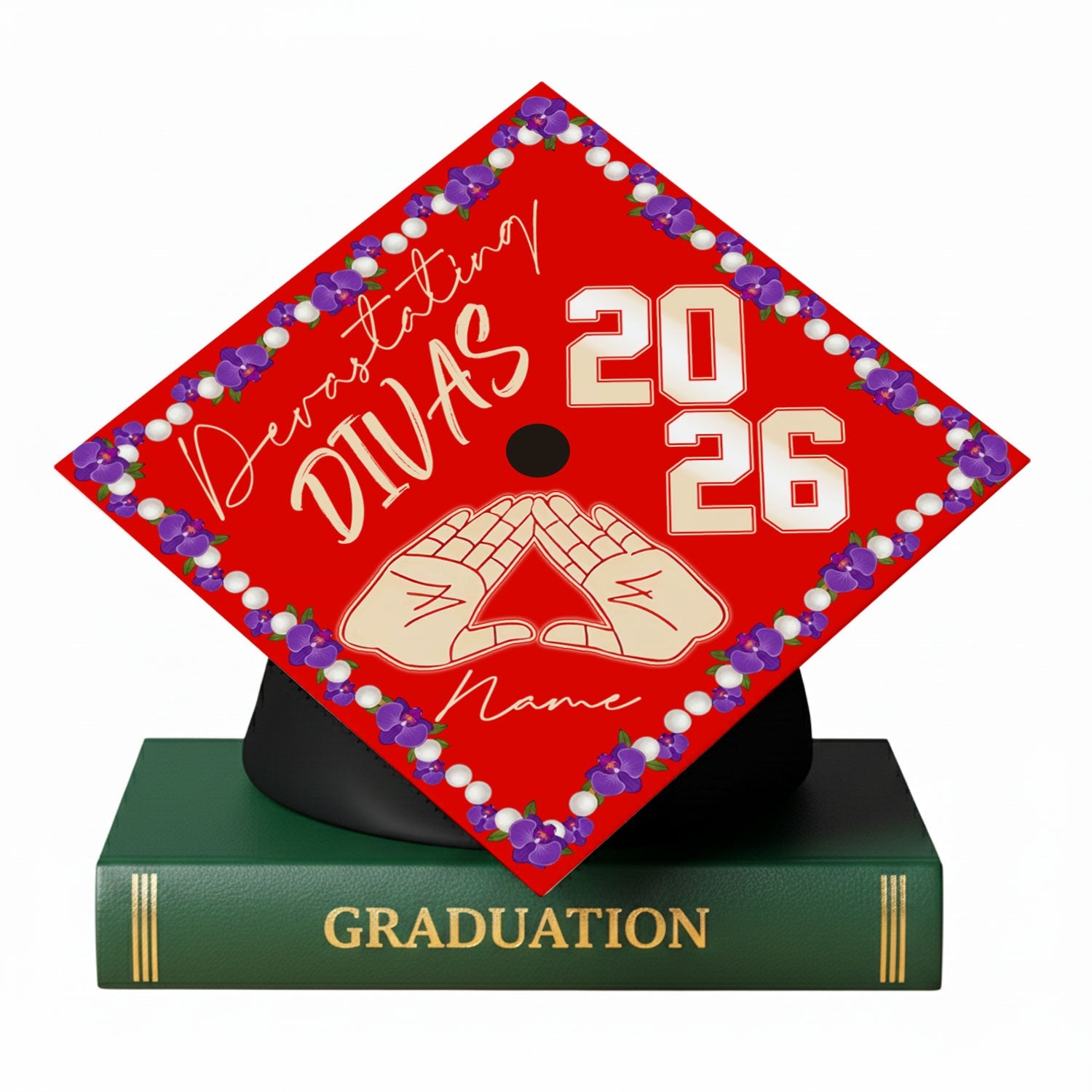 Personalized Delta Sigma Theta Graduation Cap Red Greek Handsign Style ...