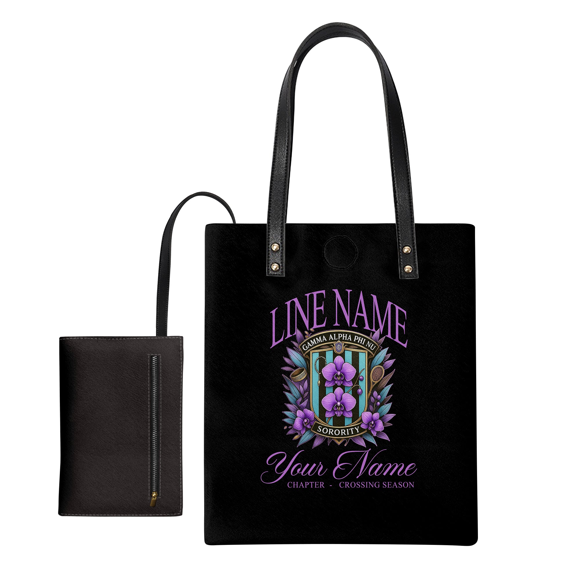 Bag Cursive Personalized Gamma Alpha Phi Nu Leather Ordinary Tote Bag Black Cursiv ...