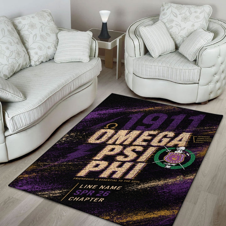 Omega Group Rug Personalized Omega Psi Phi Area Rug Purple Retro Brushstroke Style – To ...