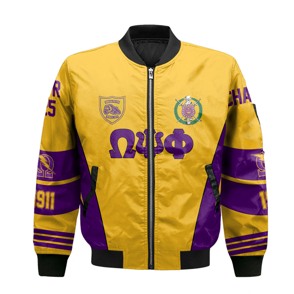 Personalized Omega Psi Phi Bomber Jacket Gold Sporty Style – To The Closet