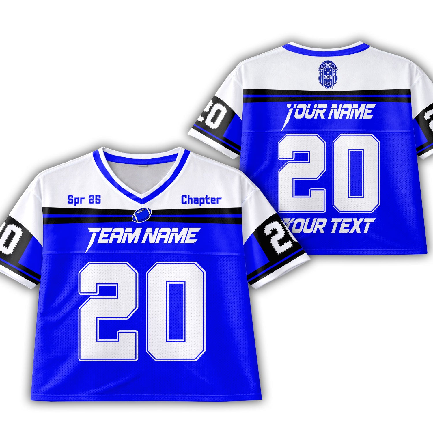 Personalized Zeta Phi Beta Cropped Mesh Football Jersey Blue Varsity S ...
