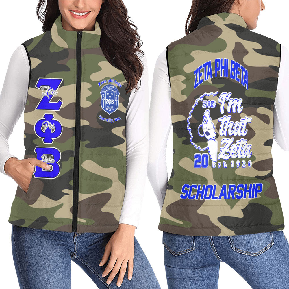 Personalized Zeta Phi Beta Women Padded Jacket Vests Camouflage I Am T ...
