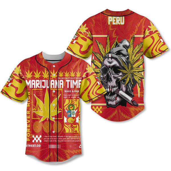 Peru Baseball Jersey Flag & Coat Of Arms Marijuanas Style