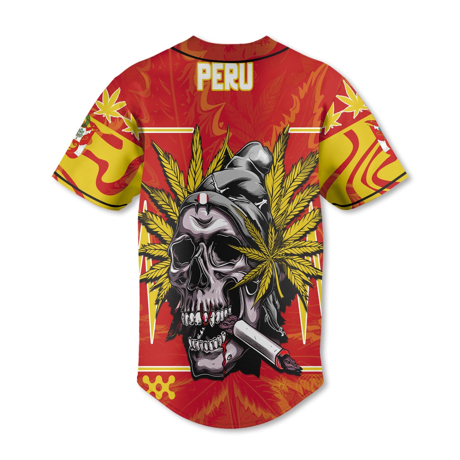 Peru Baseball Jersey Flag & Coat Of Arms Marijuanas Style