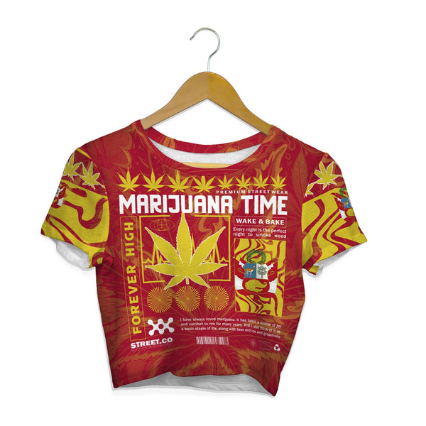 Peru Crop Top T Shirt Flag & Coat Of Arms Marijuanas Style