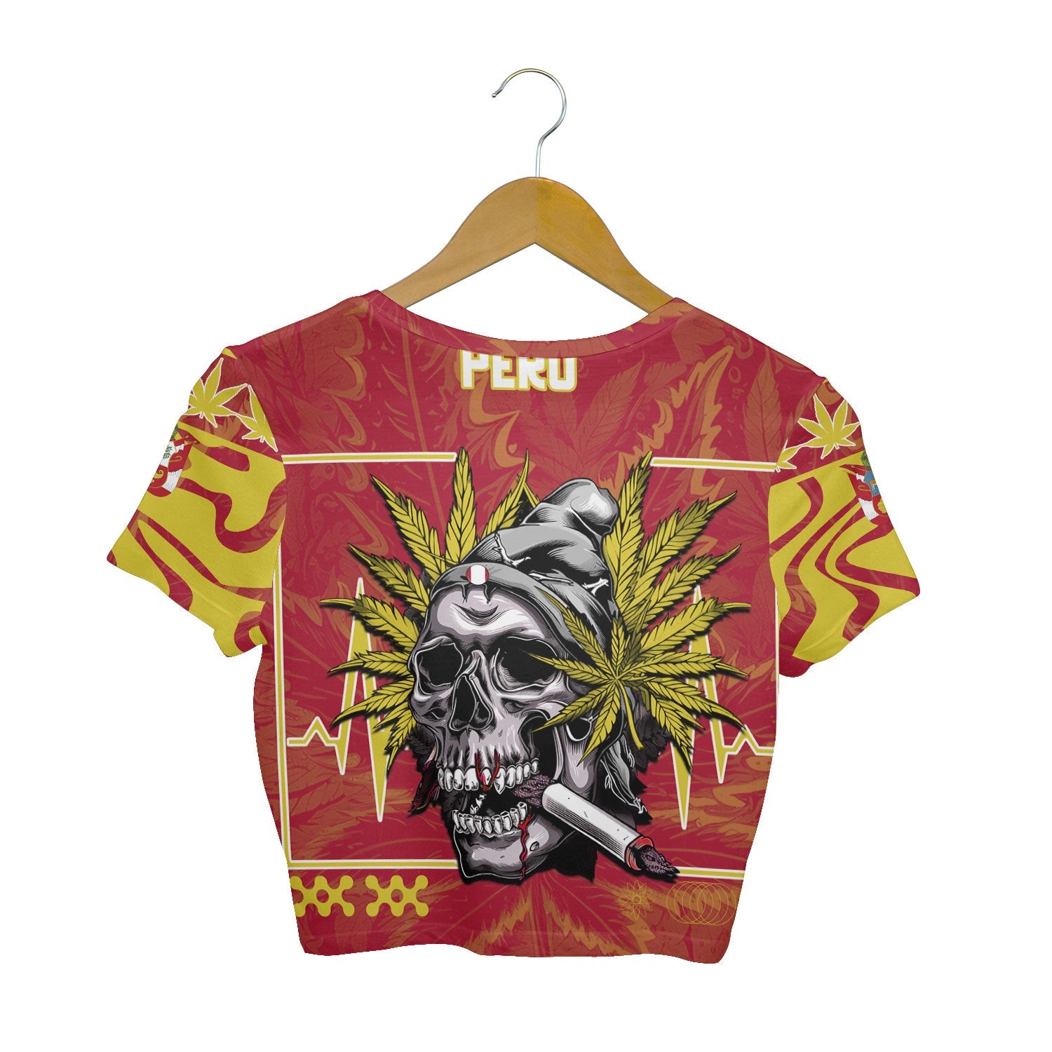 Peru Crop Top T Shirt Flag & Coat Of Arms Marijuanas Style