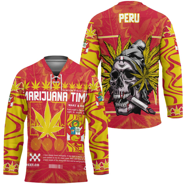 Peru Hockey Jersey Flag & Coat Of Arms Marijuanas Style