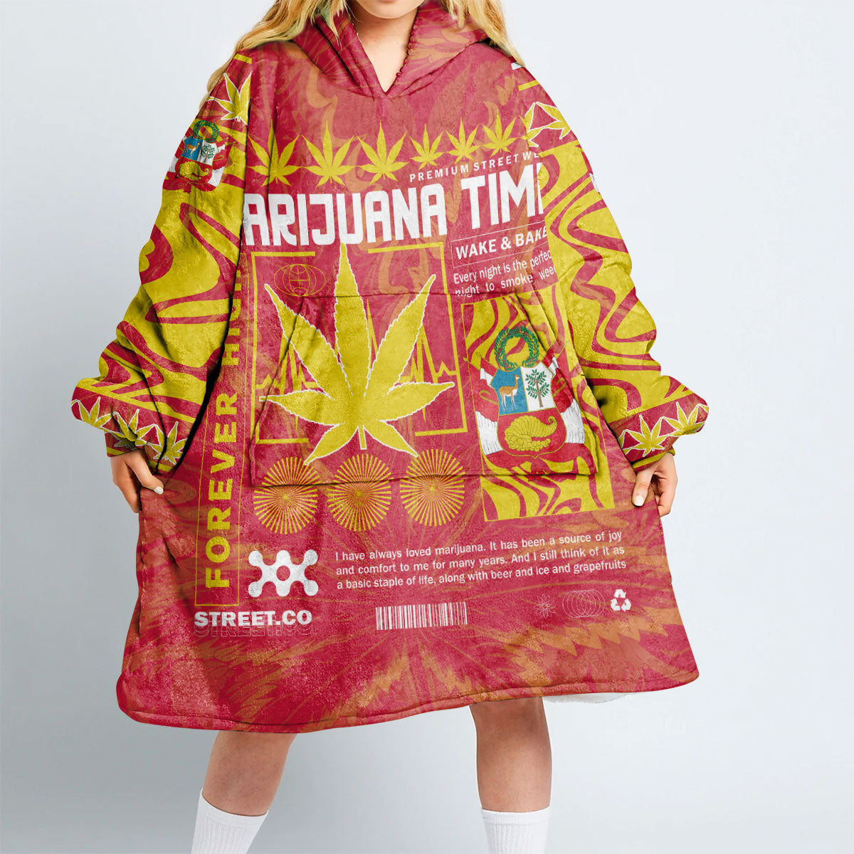 Peru Snug Hoodie Flag & Coat Of Arms Marijuanas Style