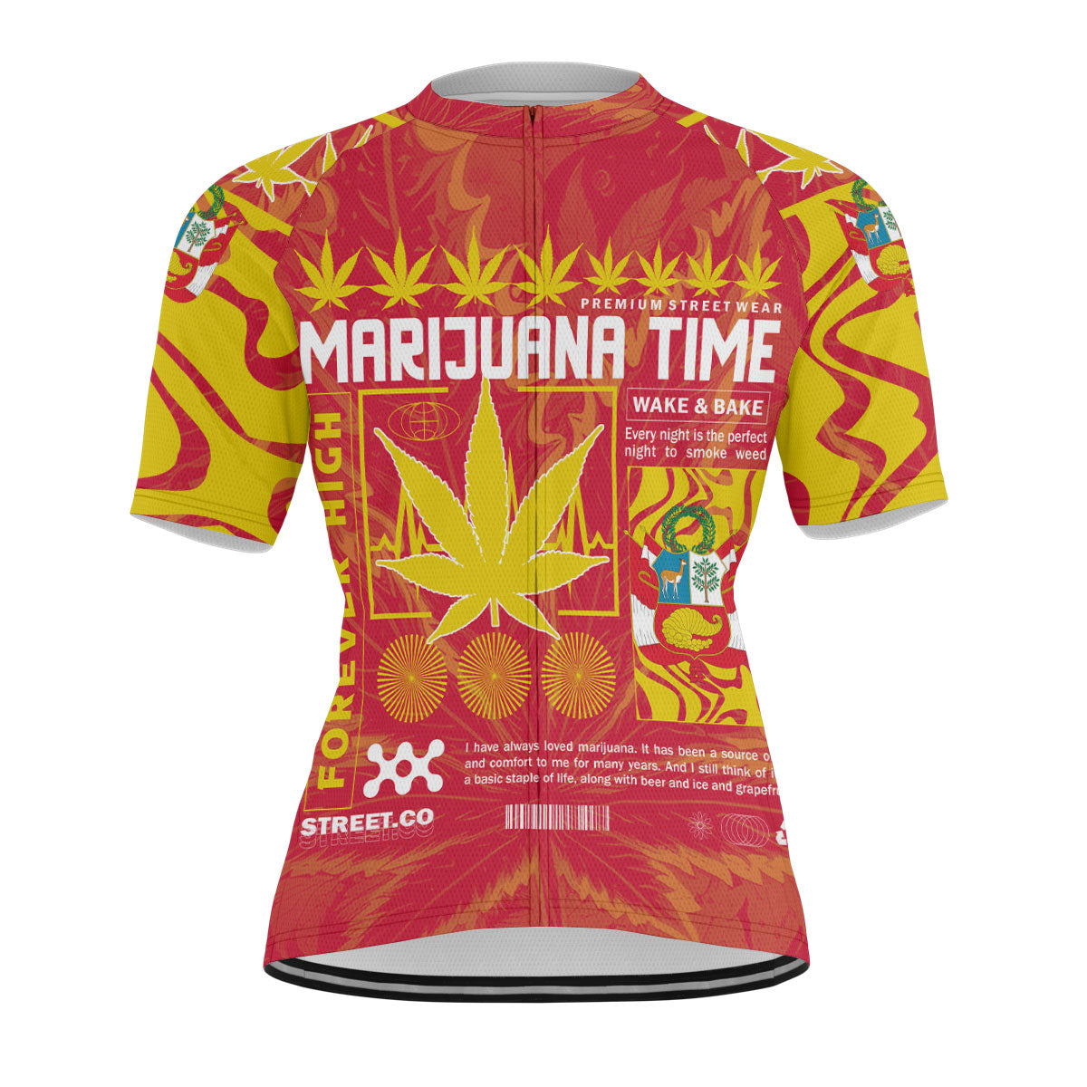 Peru Men's Cycling Jersey Flag & Coat Of Arms Marijuanas Style