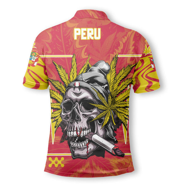 Peru Polo Shirt Flag & Coat Of Arms Marijuanas Style