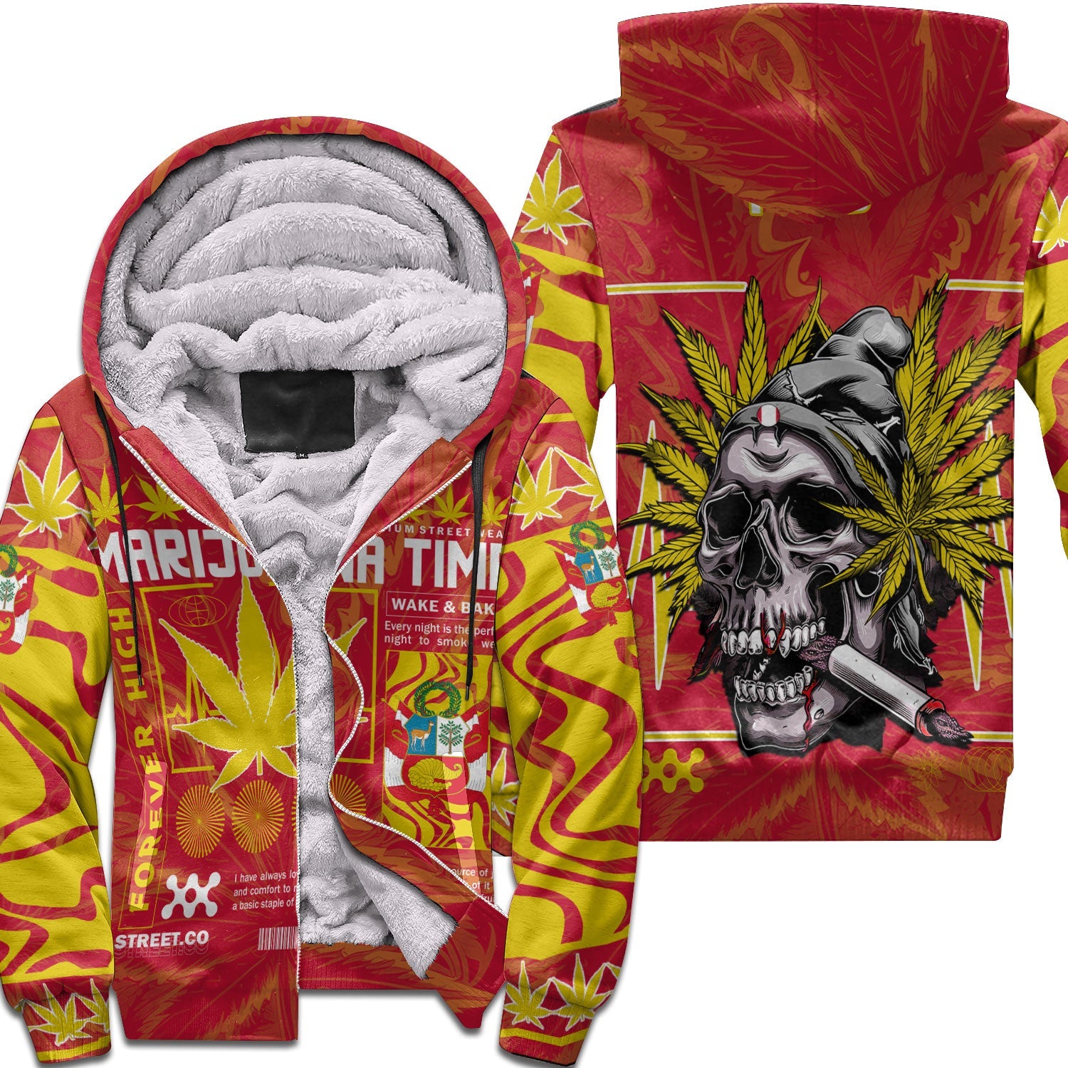 Peru Sherpa Hoodie Flag & Coat Of Arms Marijuanas Style