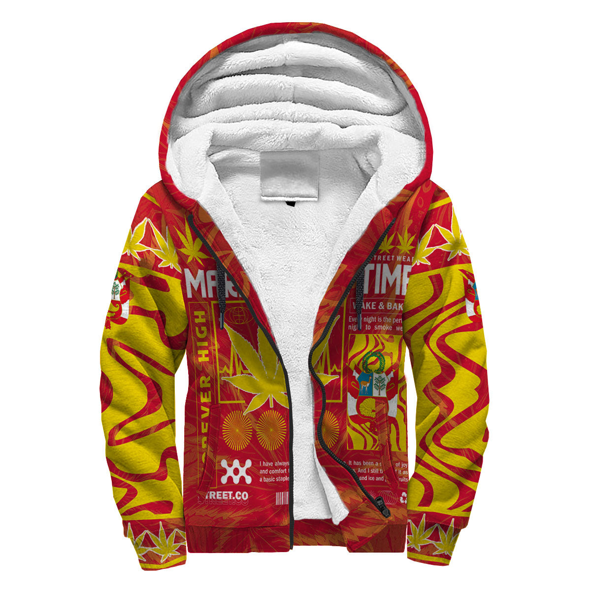 Peru Sherpa Hoodie Flag & Coat Of Arms Marijuanas Style