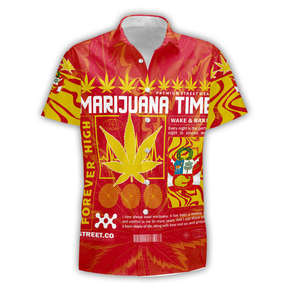 Peru Short Sleeve Shirt Flag & Coat Of Arms Marijuanas Style