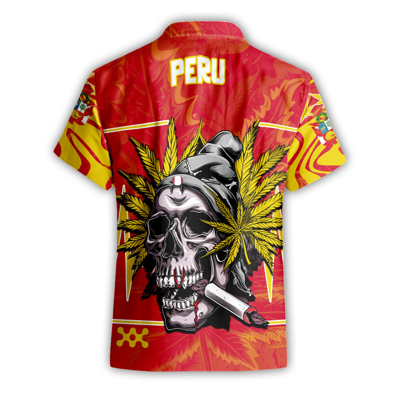 Peru Short Sleeve Shirt Flag & Coat Of Arms Marijuanas Style