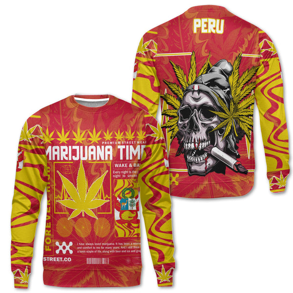 Peru Sweatshirt Flag & Coat Of Arms Marijuanas Style