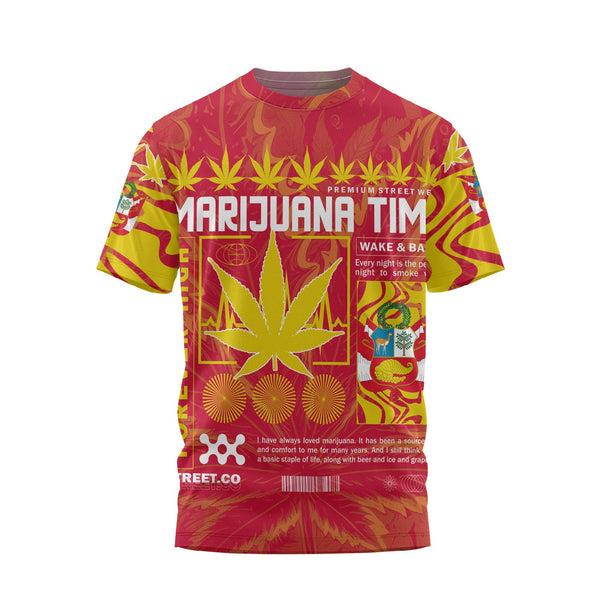 Peru T Shirt Flag & Coat Of Arms Marijuanas Style