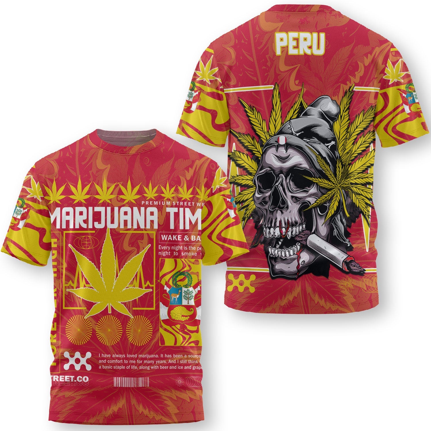 Peru T Shirt Flag & Coat Of Arms Marijuanas Style