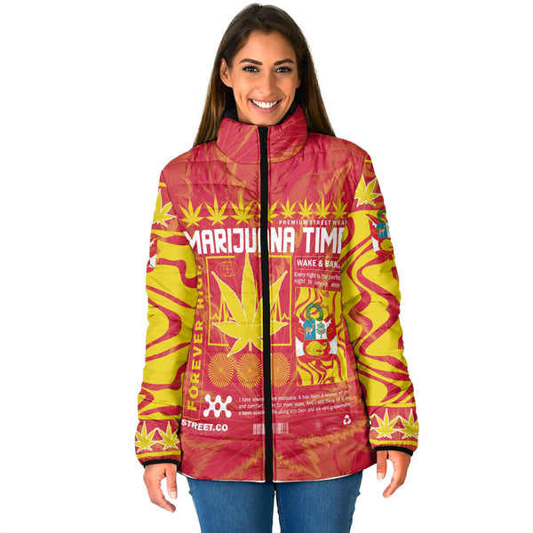 Peru Women Padded Jacket Flag & Coat Of Arms Marijuanas Style