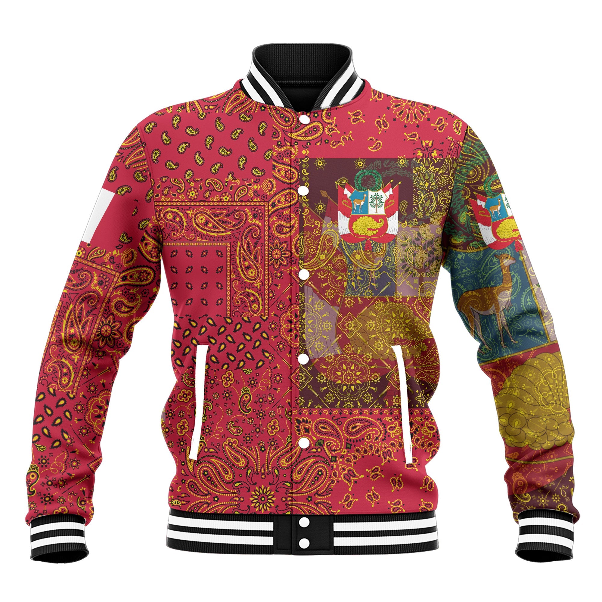 Peru Baseball Jacket Paisley Flag And Skull Style 2