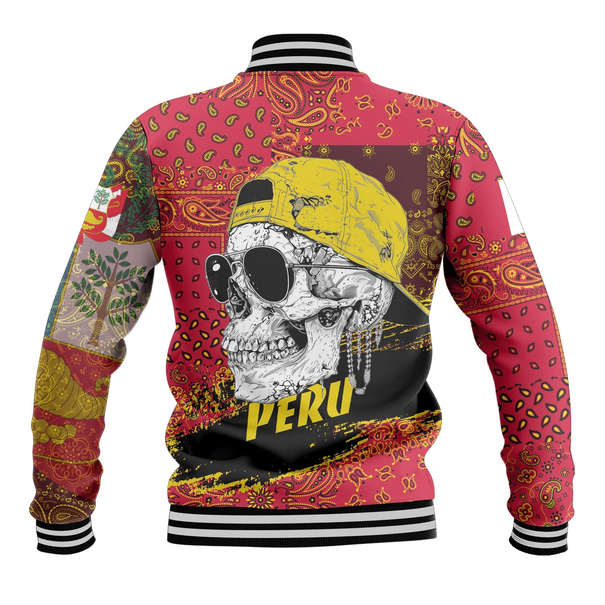 Peru Baseball Jacket Paisley Flag And Skull Style 3