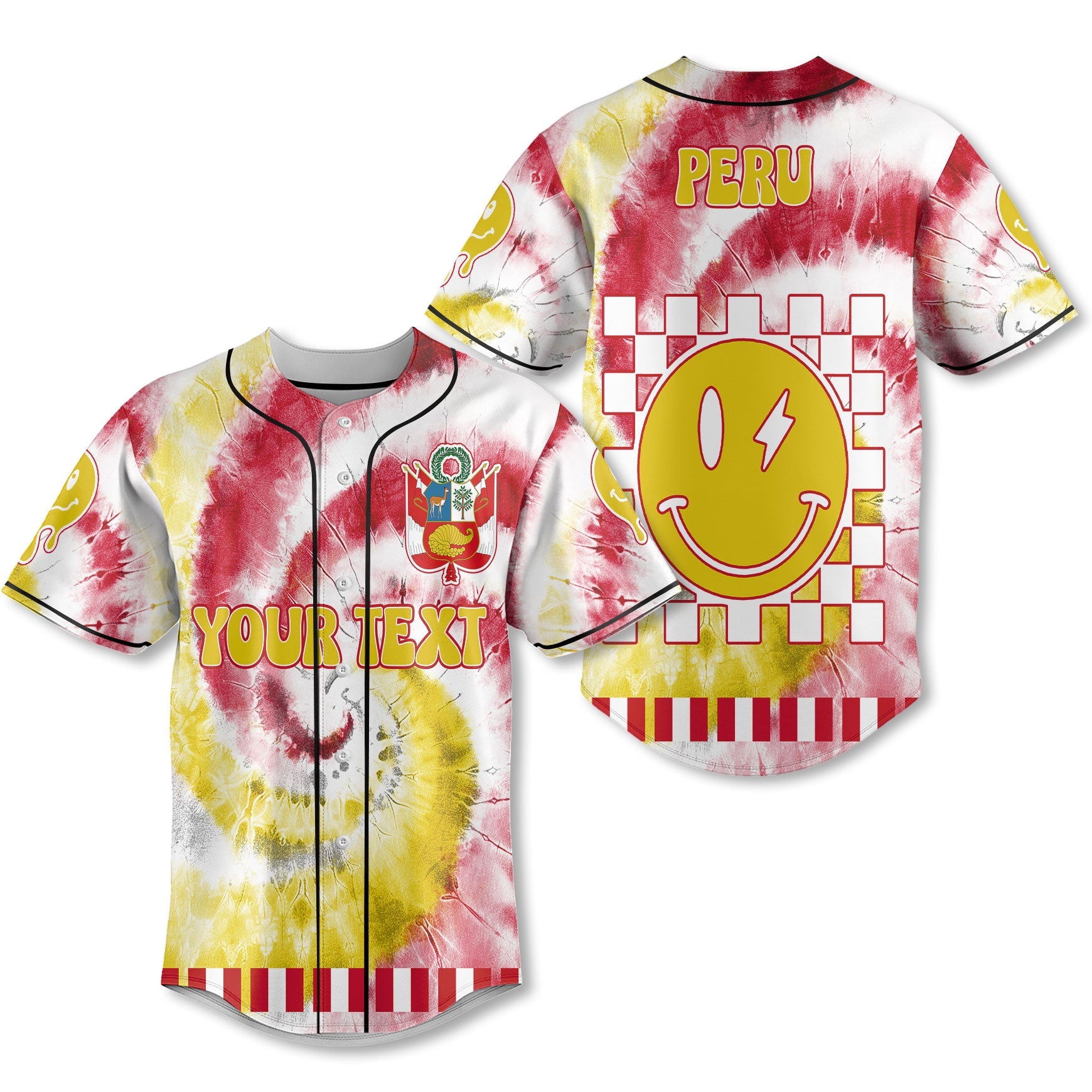 Peru Baseball Jersey Custom Tie Dye Style 1