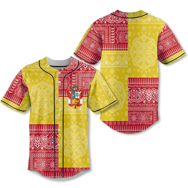 Peru Baseball Jersey Flag And Paisley Basic Style 1