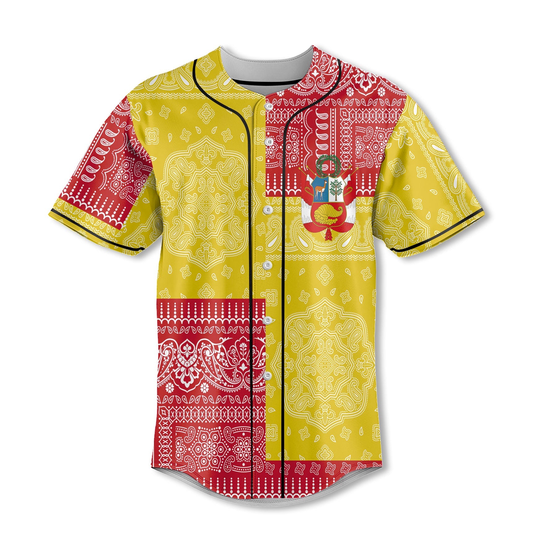 Peru Baseball Jersey Flag And Paisley Basic Style 2