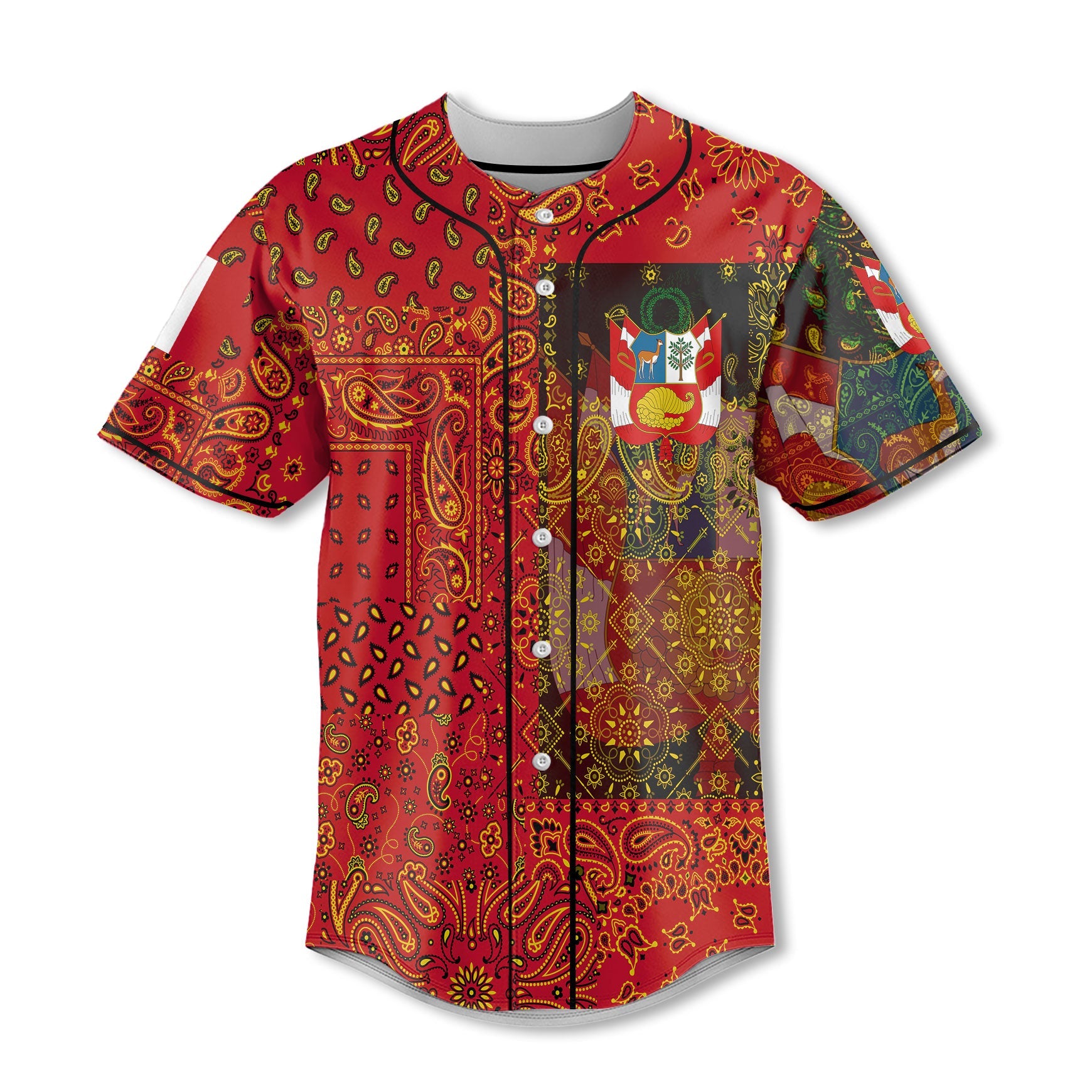 Peru Baseball Jersey Paisley Flag And Skull Style 2