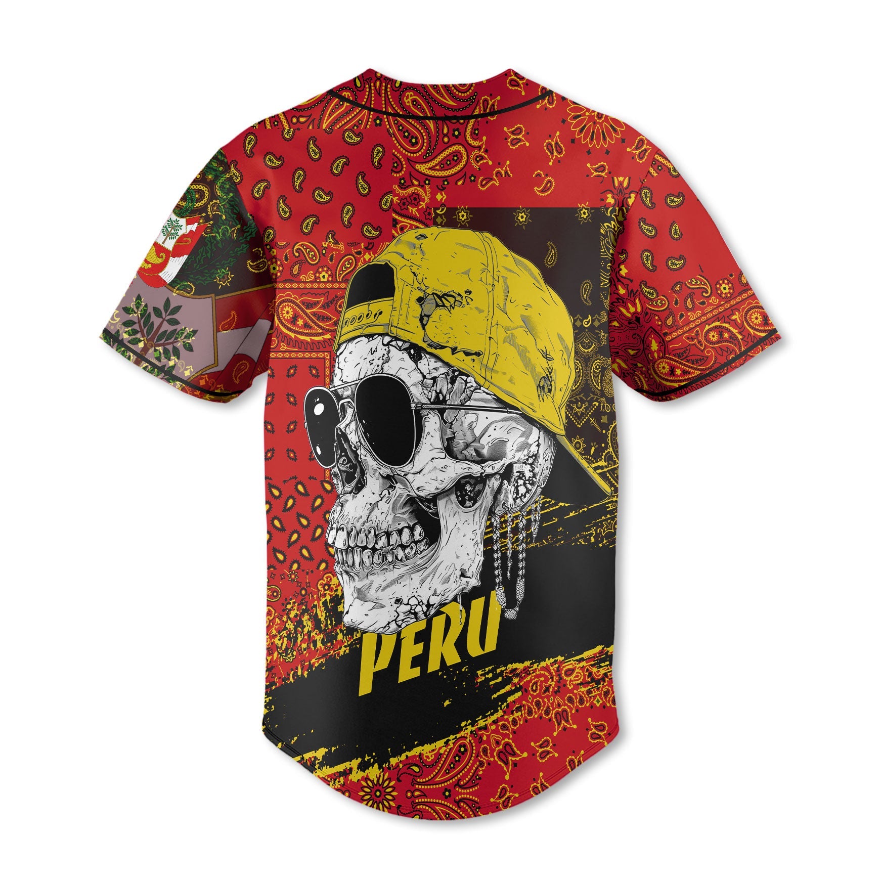 Peru Baseball Jersey Paisley Flag And Skull Style 3