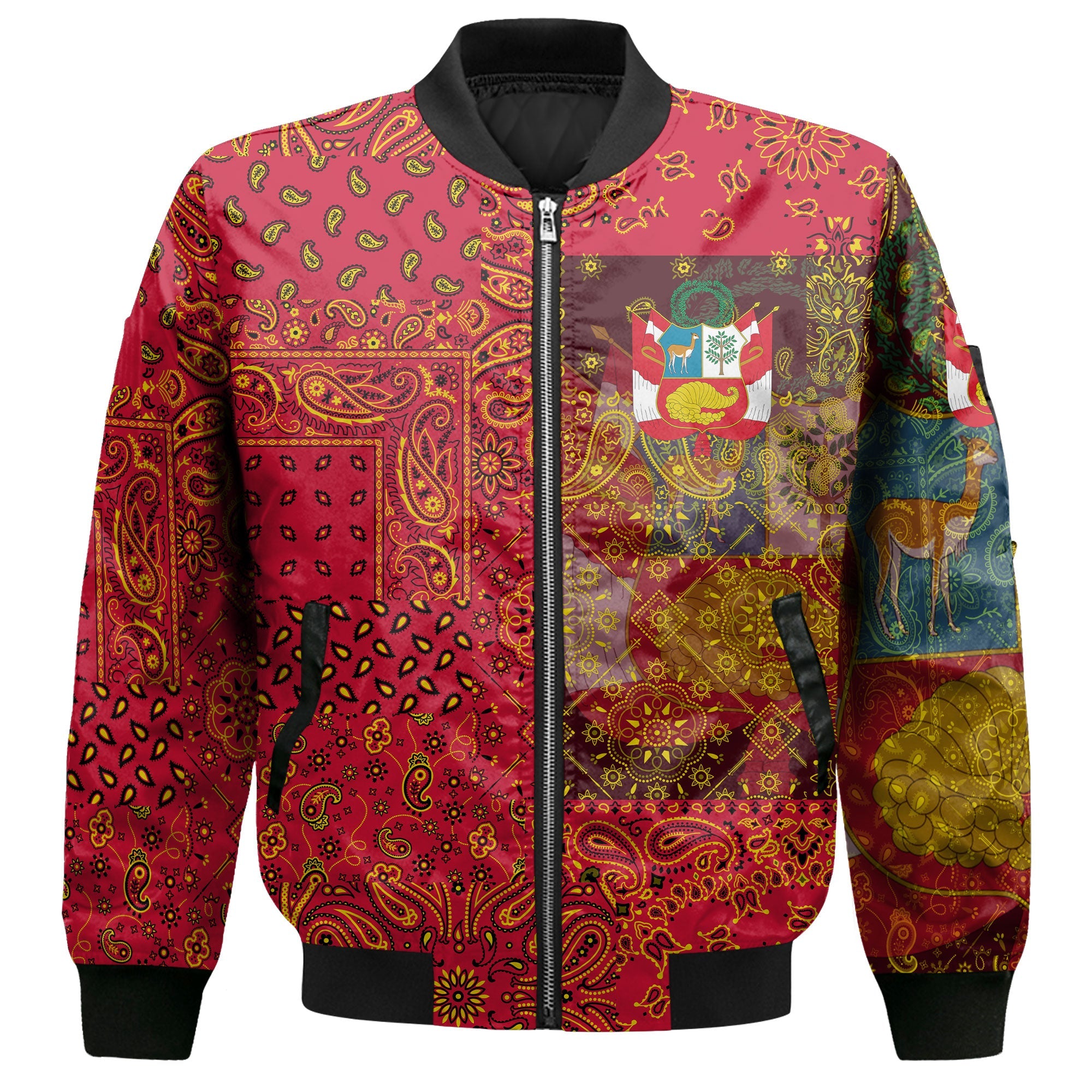 Peru Bomber Jacket Paisley Flag And Skull Style 2