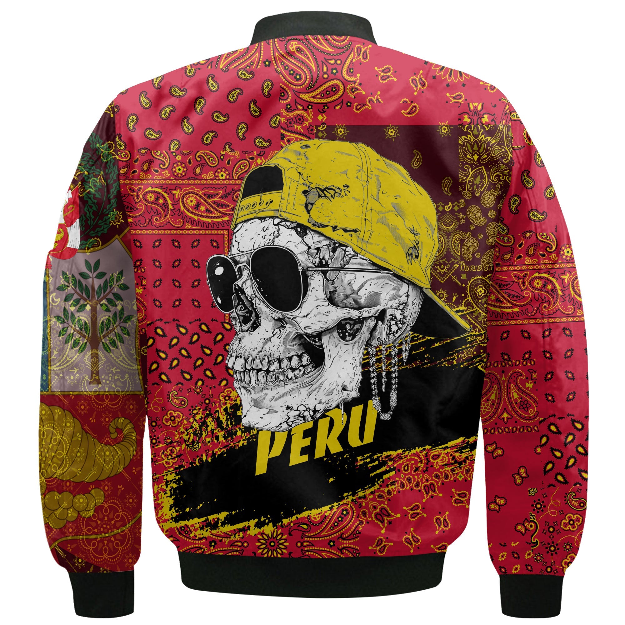 Peru Bomber Jacket Paisley Flag And Skull Style 3