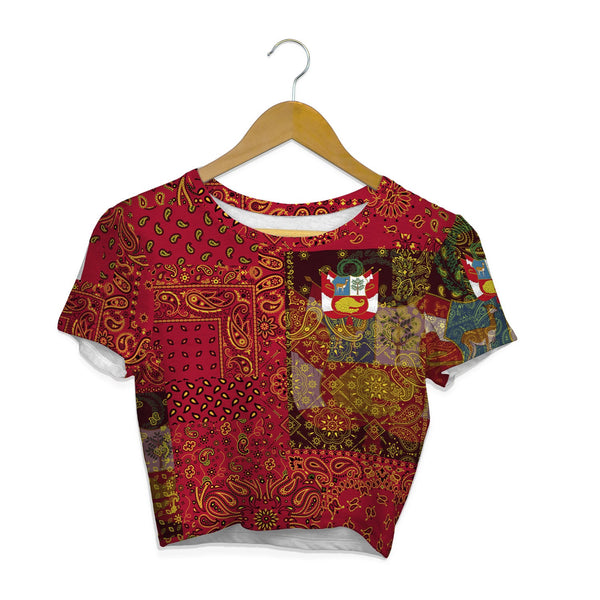 Peru Croptop T Shirt Paisley Flag And Skull Style 1