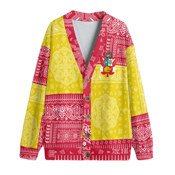 Peru Fleece Cardigan Flag And Paisley Basic Style 1