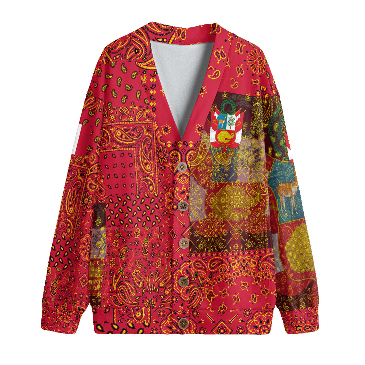 Peru Fleece Cardigan Paisley Flag And Skull Style 1