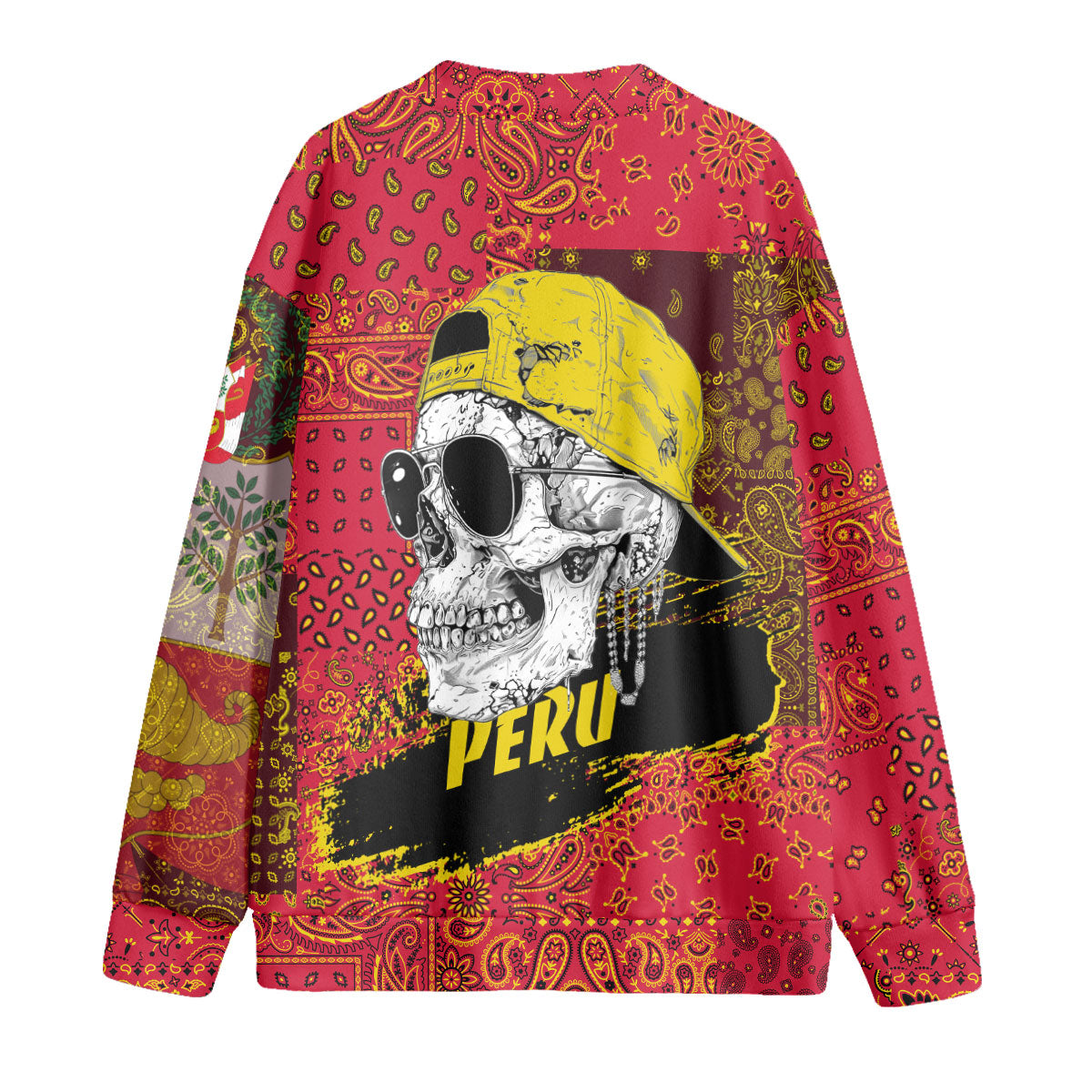 Peru Fleece Cardigan Paisley Flag And Skull Style 2