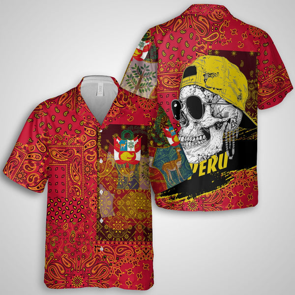 Peru Hawaiian Shirt Paisley Flag And Skull Style 1