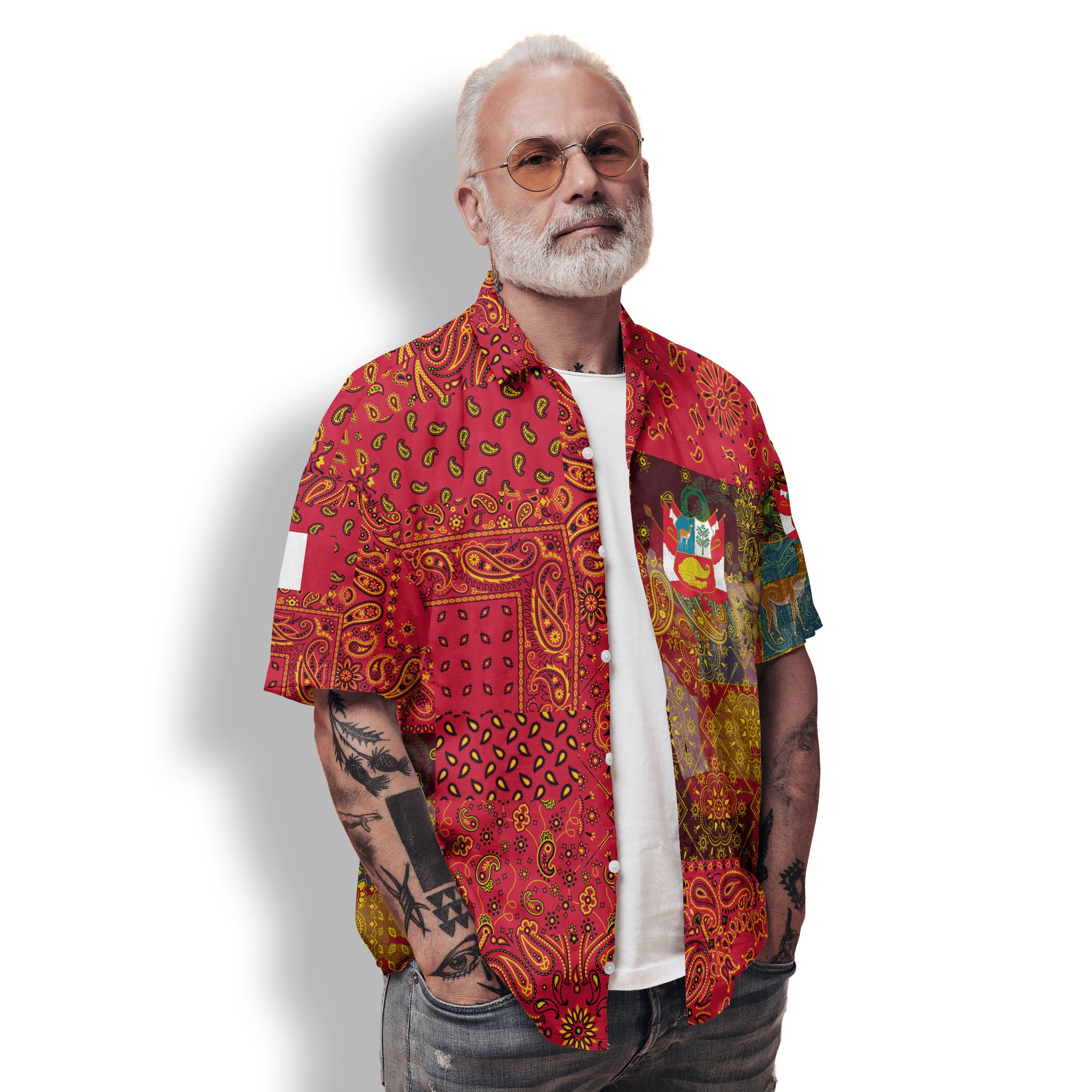 Peru Hawaiian Shirt Paisley Flag And Skull Style 2