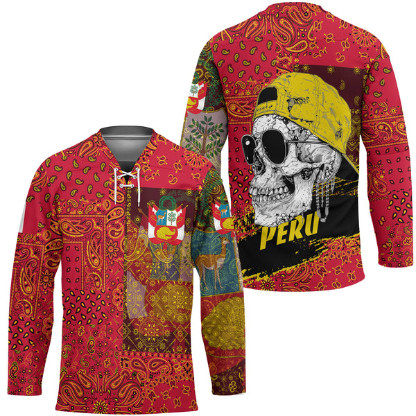 Peru Hockey Jersey Paisley Flag And Skull Style 1