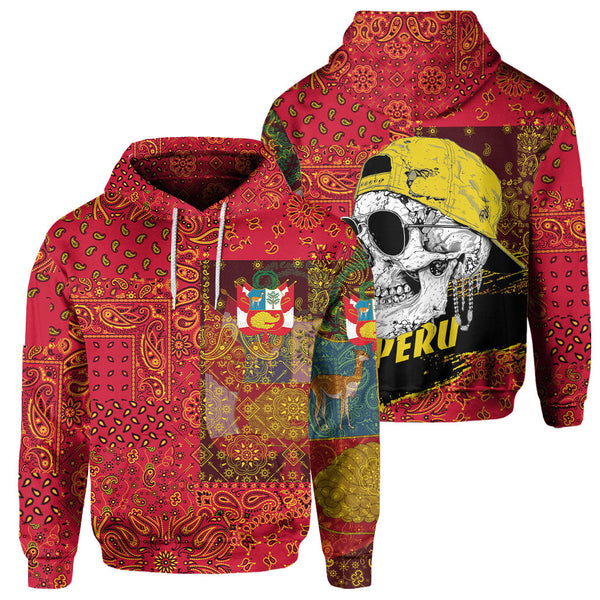 Peru Hoodie Paisley Flag And Skull Style 1