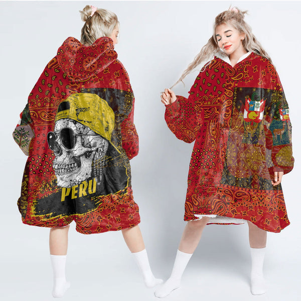 Peru Hoodie Blanket Paisley Flag And Skull Style 1