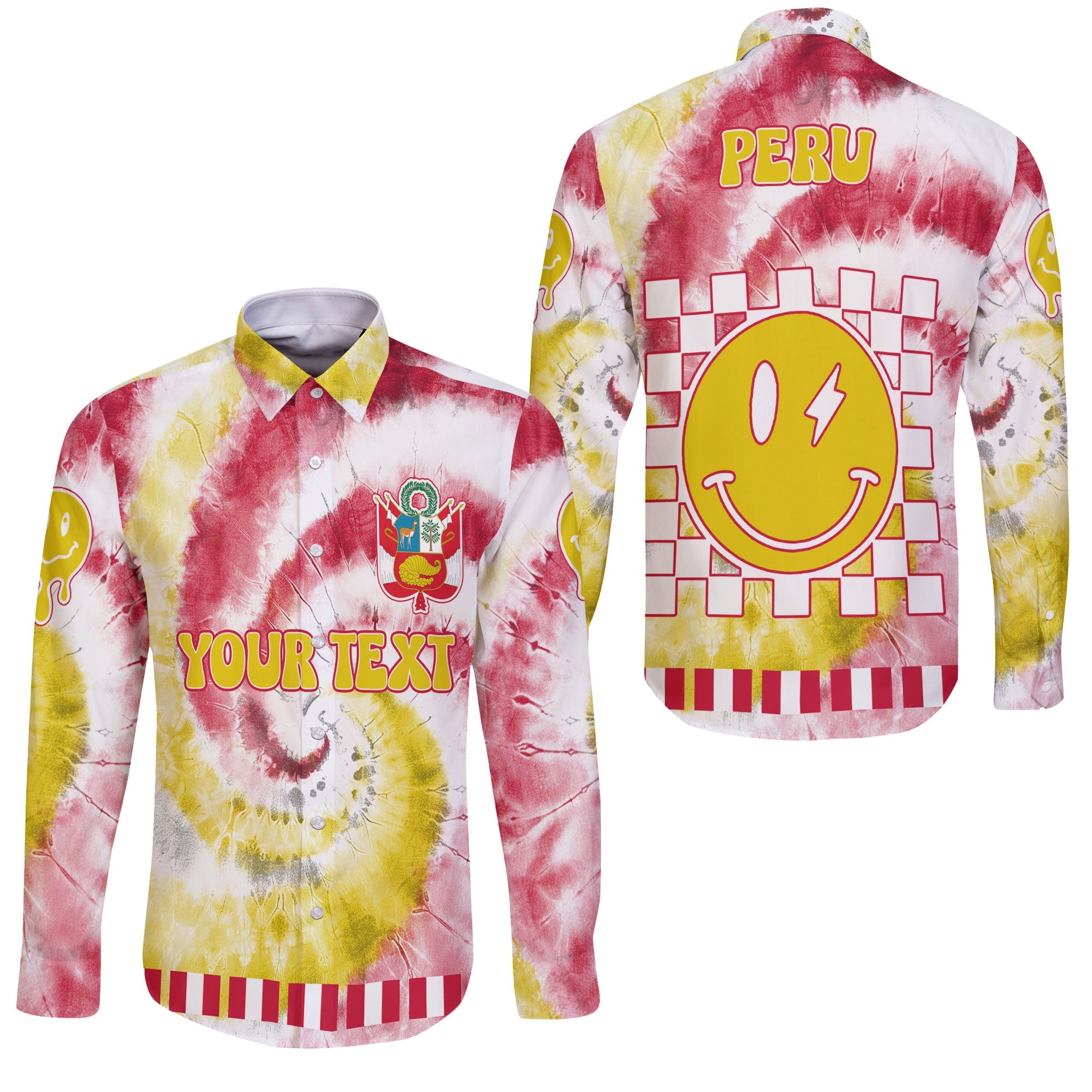 Peru Long Sleeve Button Shirt Custom Tie Dye Style 3