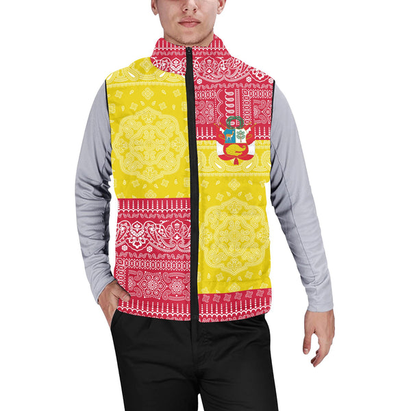 Peru Men Padded Jacket Vest Flag And Paisley Basic Style 1