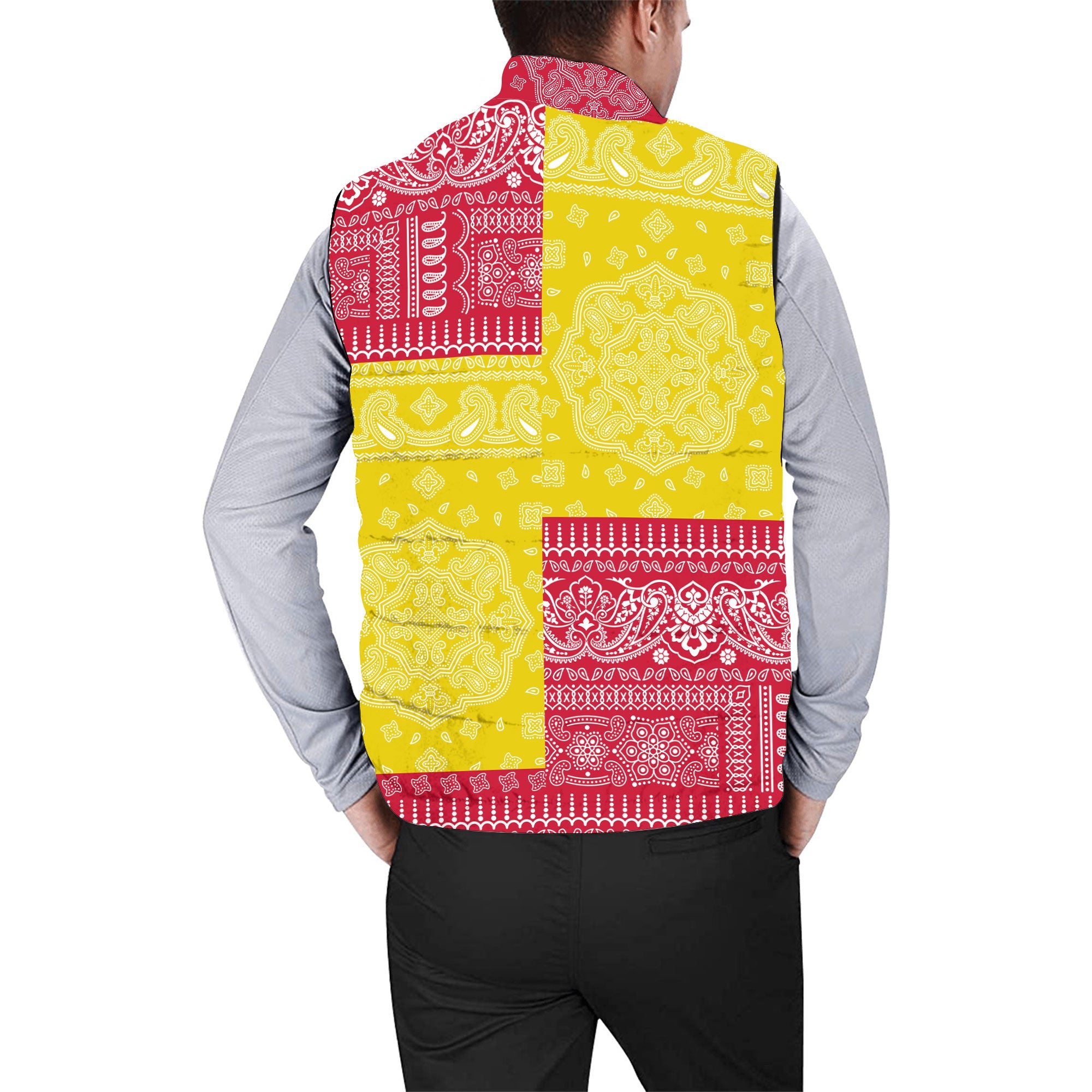 Peru Men Padded Jacket Vest Flag And Paisley Basic Style 2